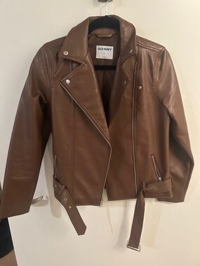 Brown Faux Leather Biker Jacket